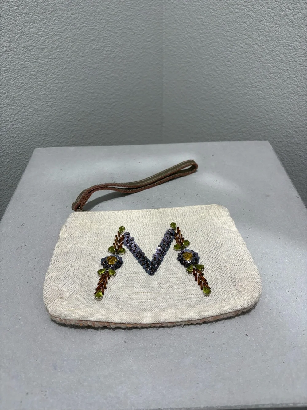 Anthropologie Albright Embellished Cream Wristlet Clutch